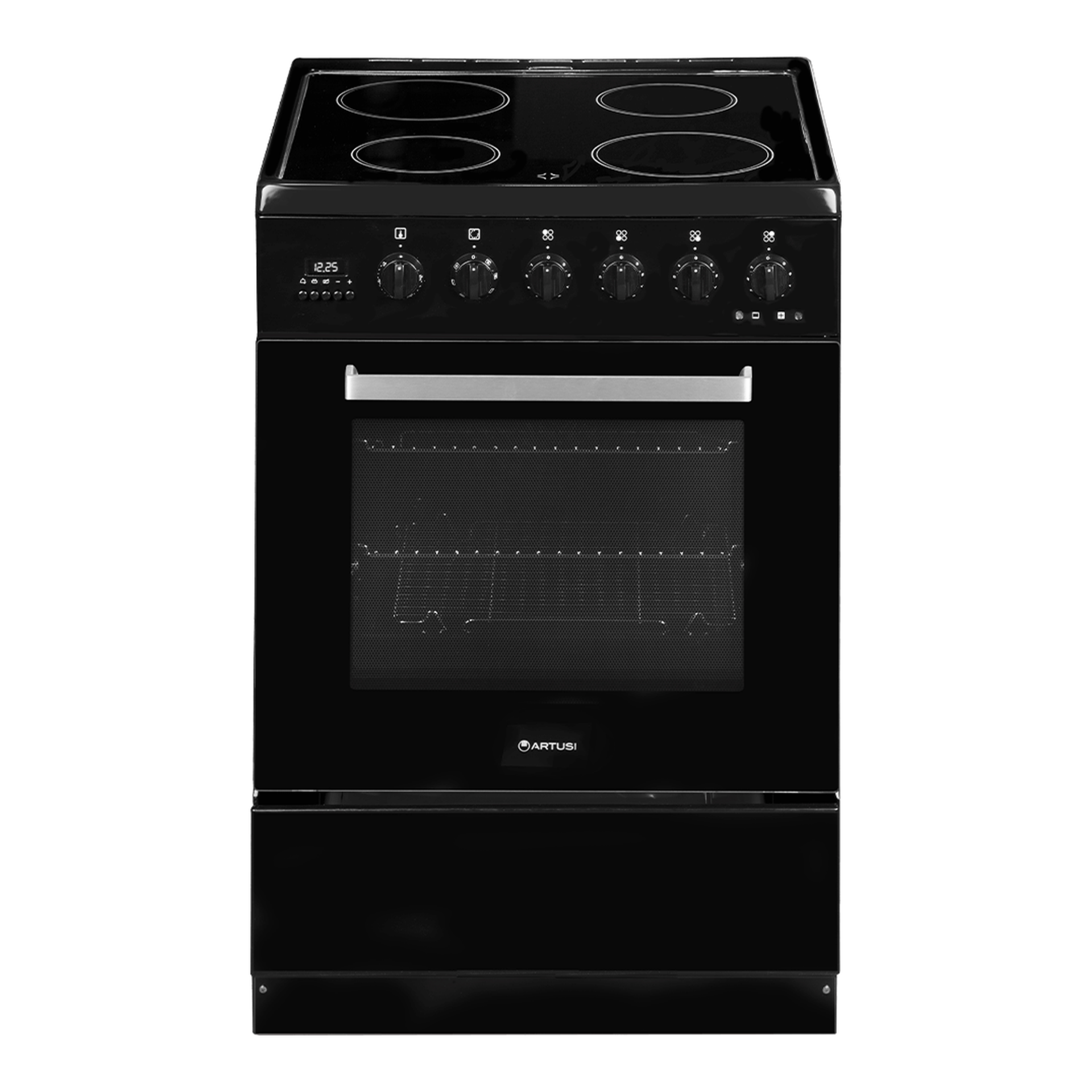 AFC607B - Feature Image 60cm Freestanding Electric Cooker with 7 Functions – Gloss Black