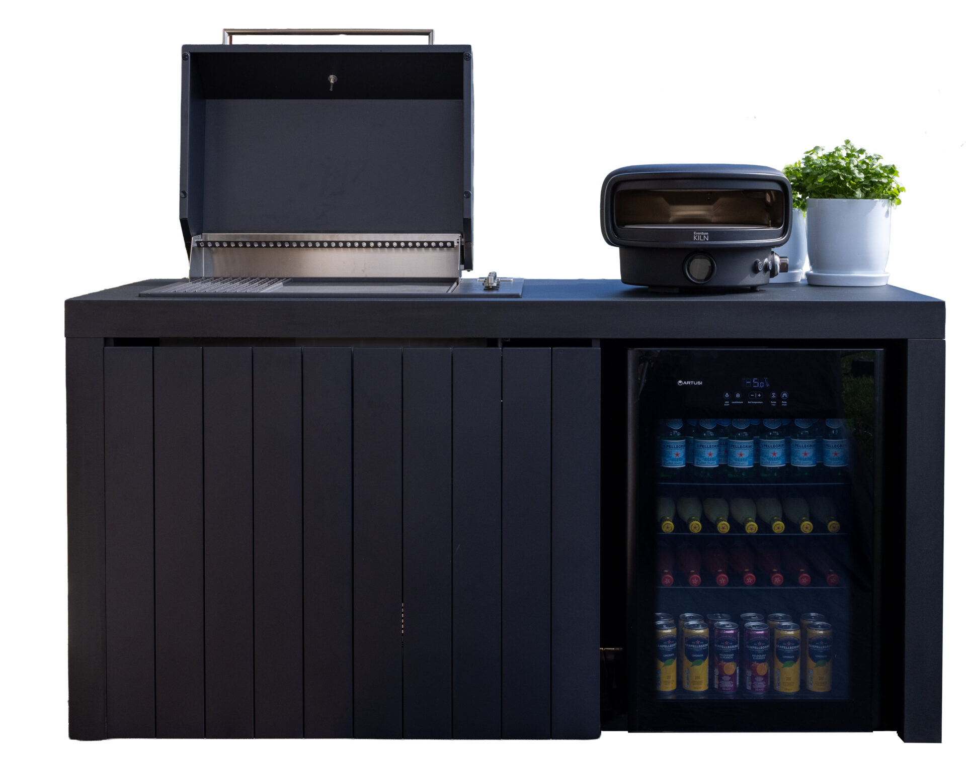 Piazza Outdoor Kitchen with Beverage Cooler – Matte Black