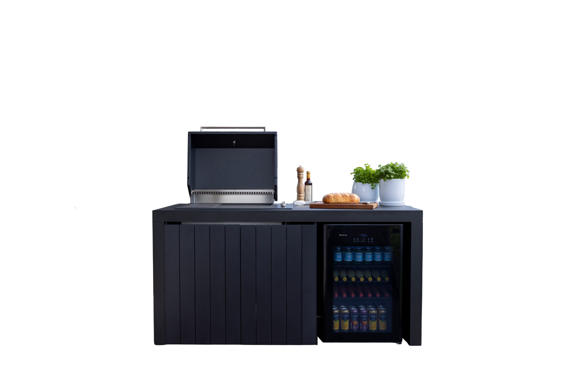 Piazza Outdoor Kitchen with Beverage Cooler – Matte Black
